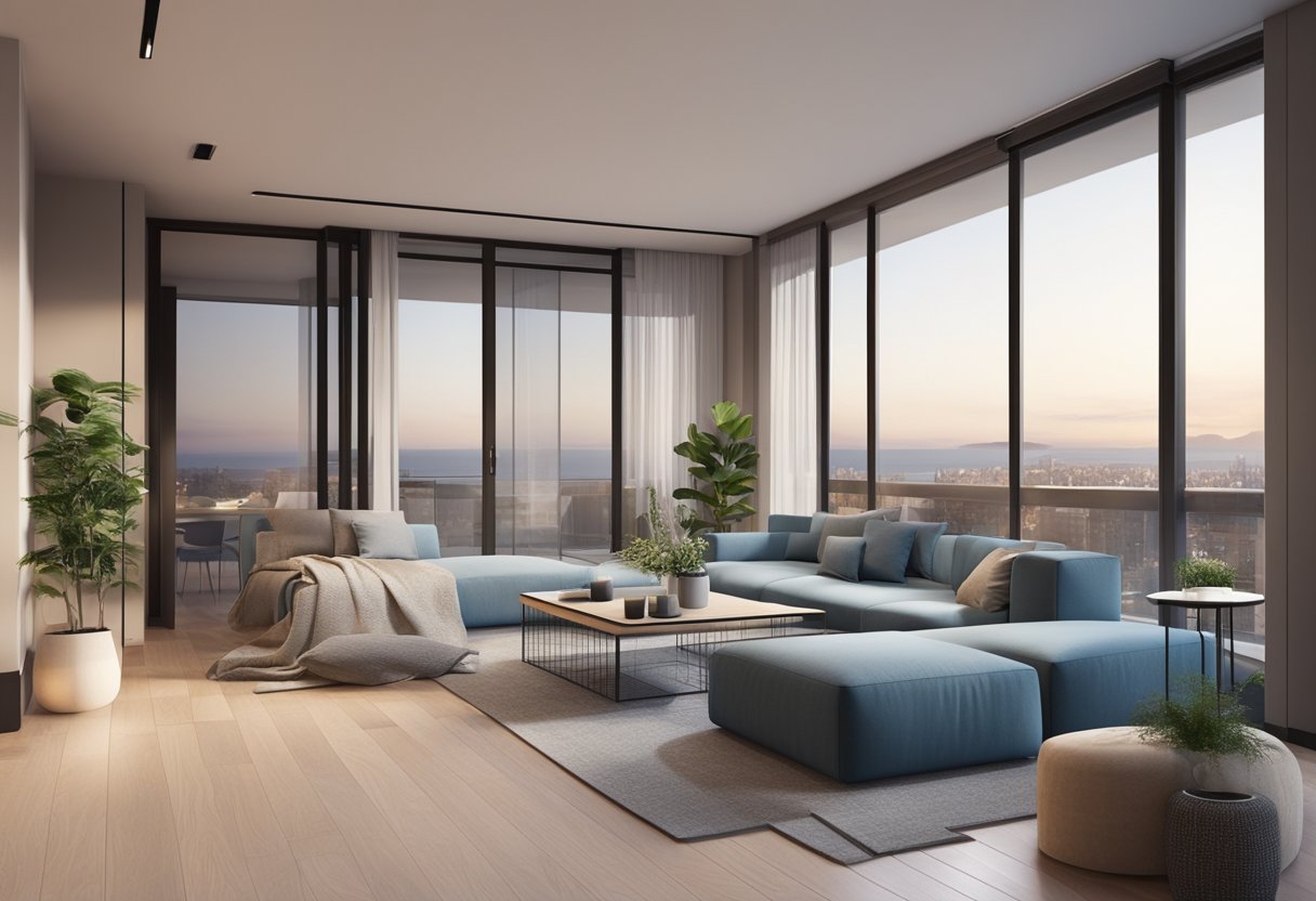 A modern apartment with unobstructed views through transparent invisible grilles on the balcony. Safe and secure, yet seamlessly integrated into the sleek design