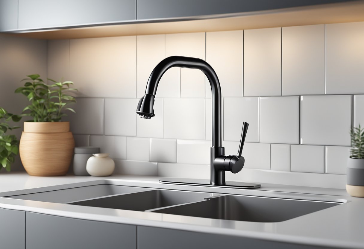 A faucet with running water in a modern kitchen setting