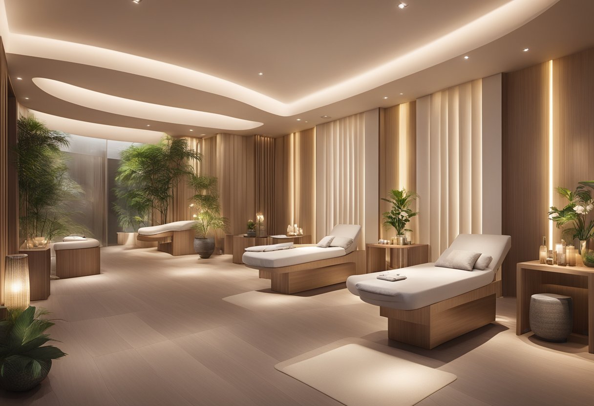 A serene spa with modern decor, soft lighting, and luxurious treatment rooms at Health Management donna beauty singapore