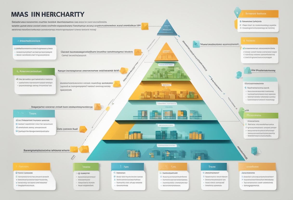 A pyramid-shaped hierarchy with MAS at the top, followed by departments and teams, each with its own specific roles and responsibilities