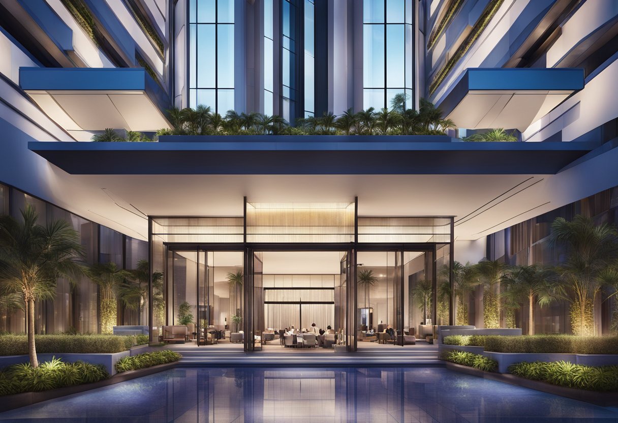 The exterior of JW Marriott Hotel Singapore South Beach on 30 Beach Road, with its modern architecture and vibrant atmosphere