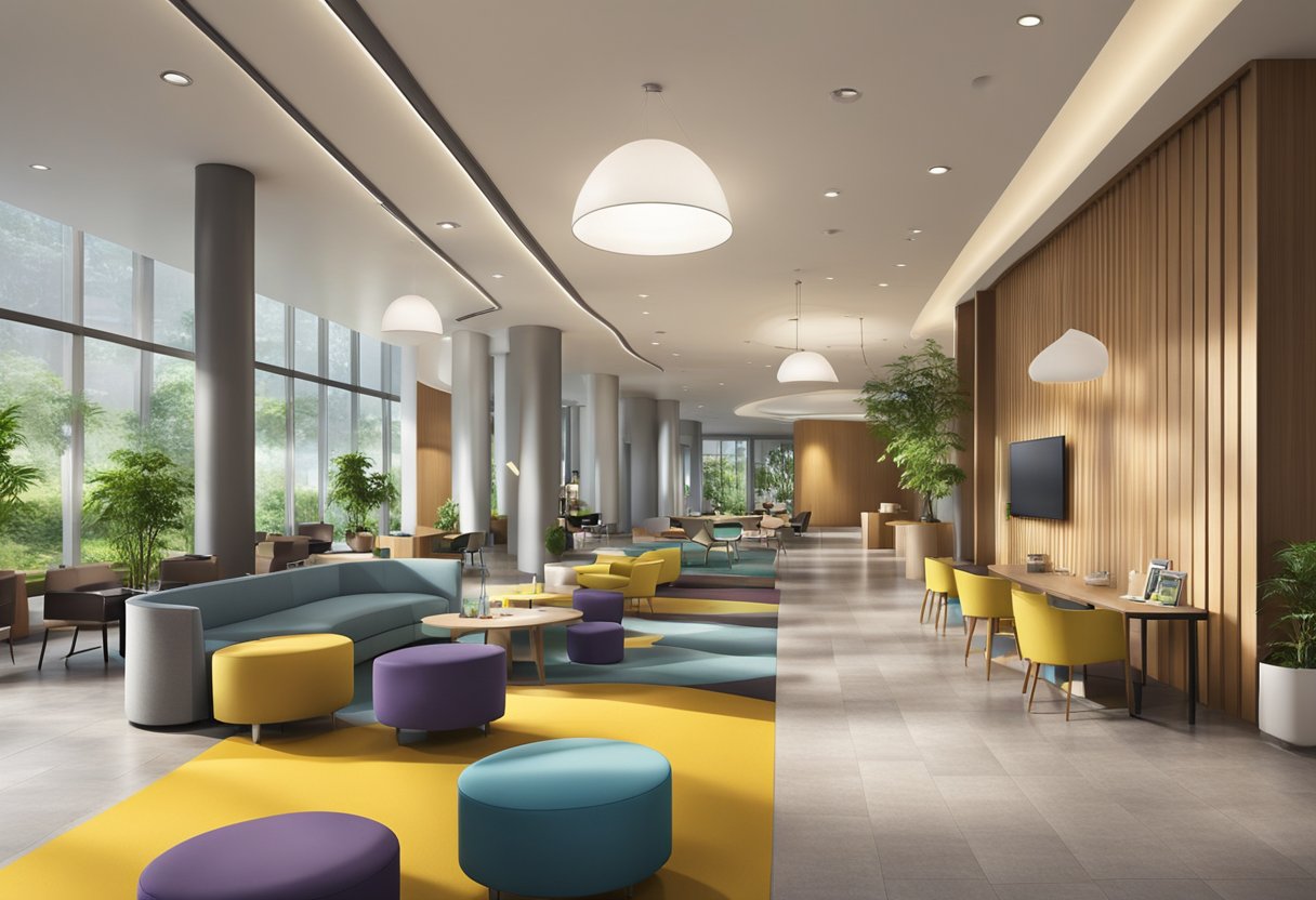 The modern lobby of Citadines Fusionopolis Singapore features sleek furniture, a cozy lounge area, and a reception desk. The space is filled with natural light from floor-to-ceiling windows, creating a welcoming and vibrant atmosphere