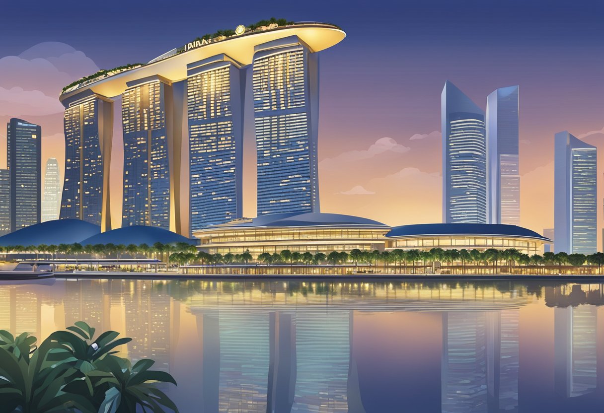 The luxurious Marina Bay Hotel in Singapore overlooks the sparkling city skyline and offers world-class amenities and accommodation for its guests
