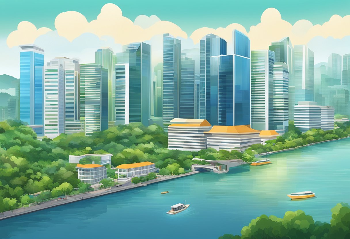 Vibrant cityscape of Esim Singapore with modern skyscrapers and lush greenery along the waterfront
