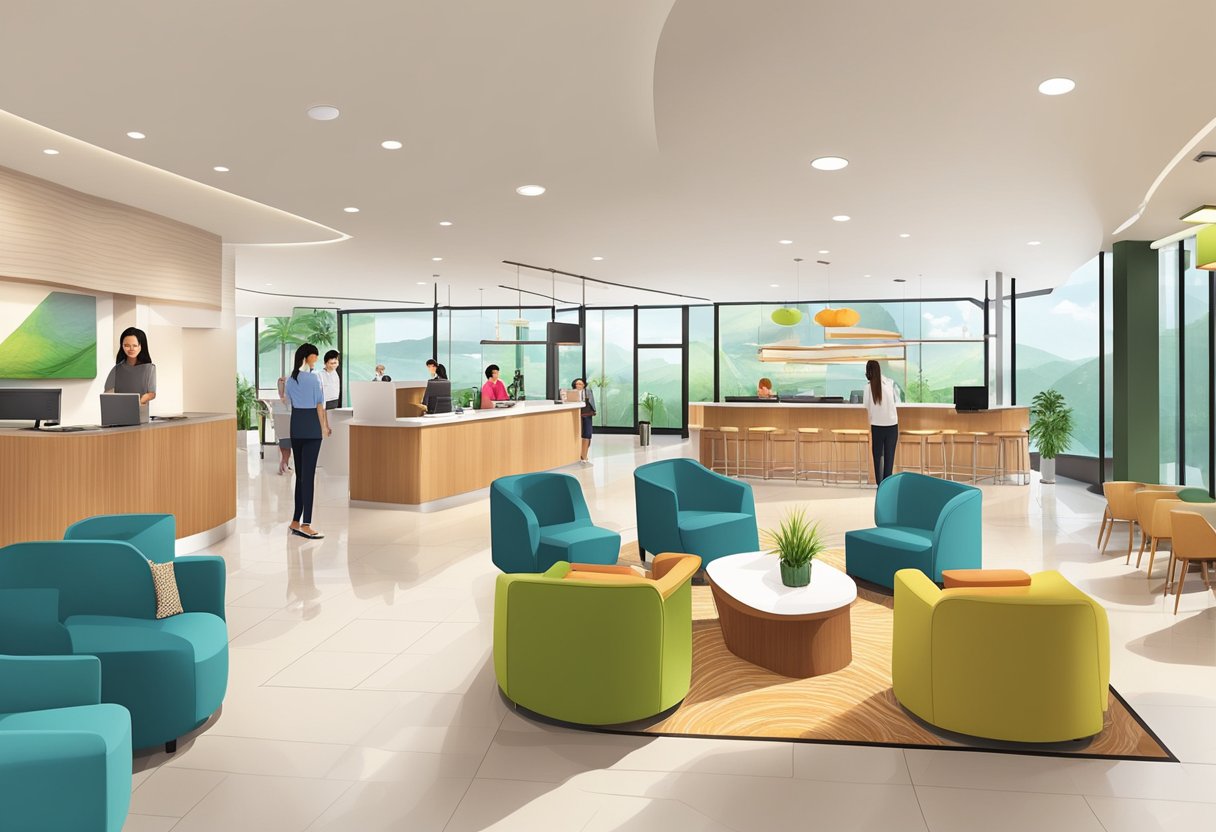 Guests check in at the modern lobby of ibis hotel Singapore, greeted by friendly staff. Bright, clean decor and comfortable seating create a welcoming atmosphere