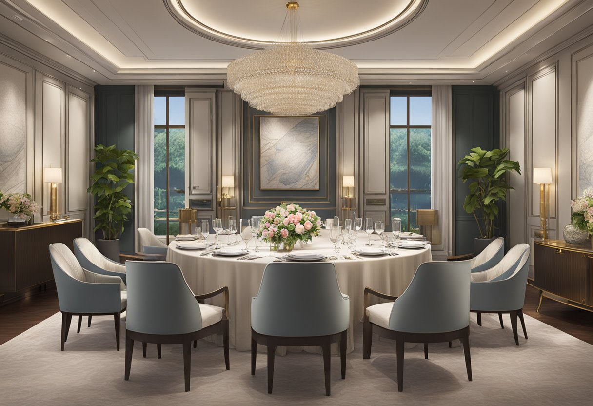Guests enter a luxurious private dining room in Singapore, adorned with elegant decor and a table set for an intimate dining experience