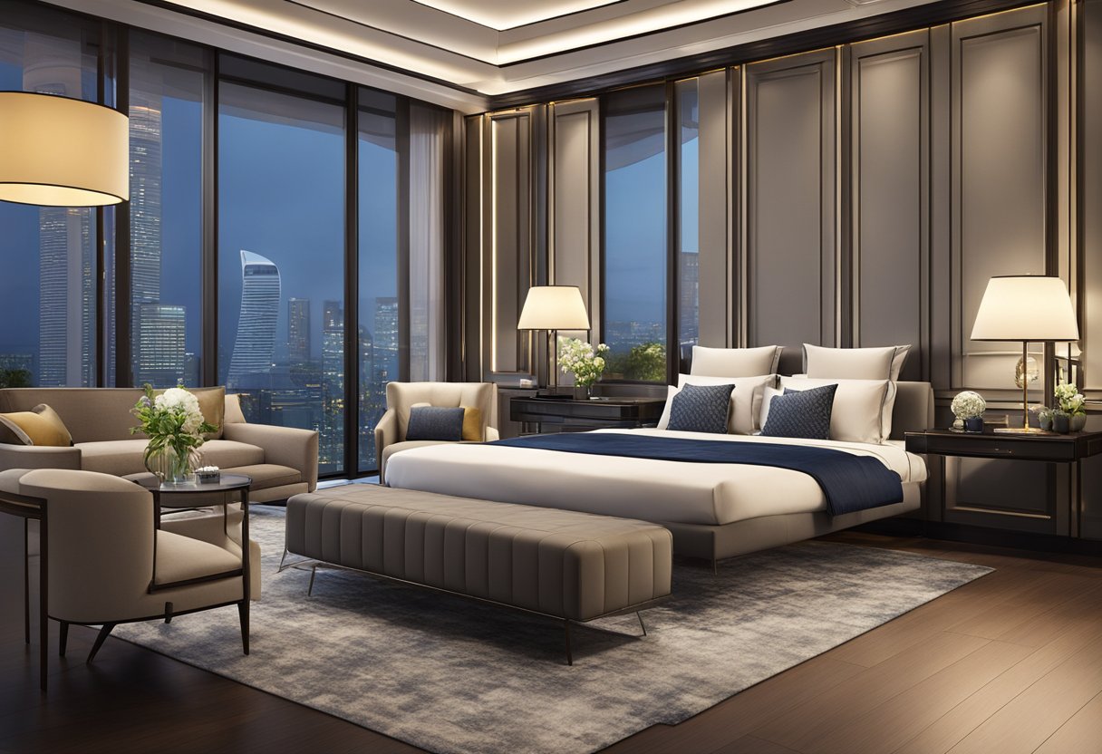 A luxurious private room in Singapore, featuring elegant decor and modern amenities