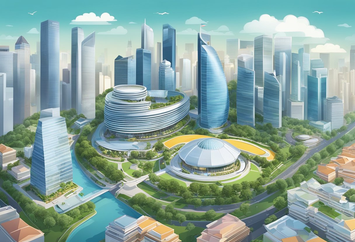 Aerial view of Viu Singapore with iconic landmarks and bustling cityscape