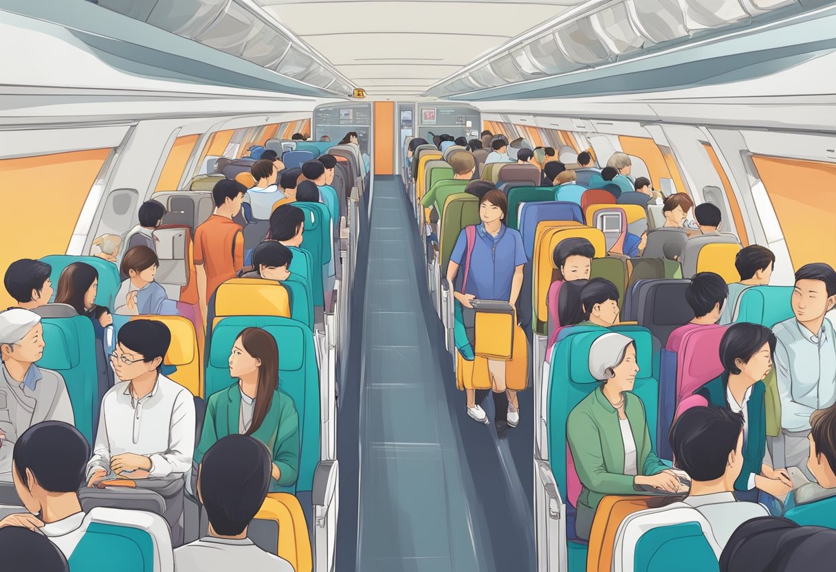 Passengers boarding a Singapore to Seoul flight, choosing between different classes and seating options