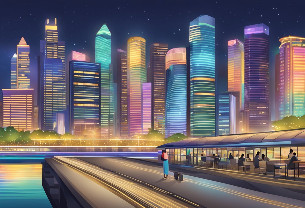 The "Frequently Asked Questions" sign in bright lights against a Singaporean backdrop