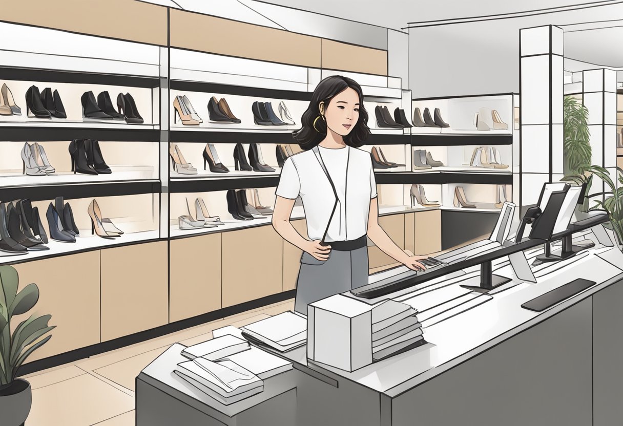 A customer service representative answering questions at a Charles and Keith store in Singapore