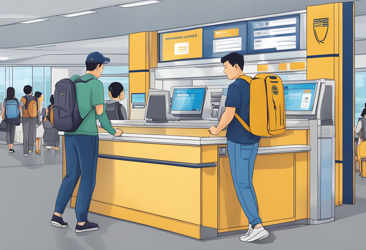 A student with backpack checks in at Singapore Airlines counter
