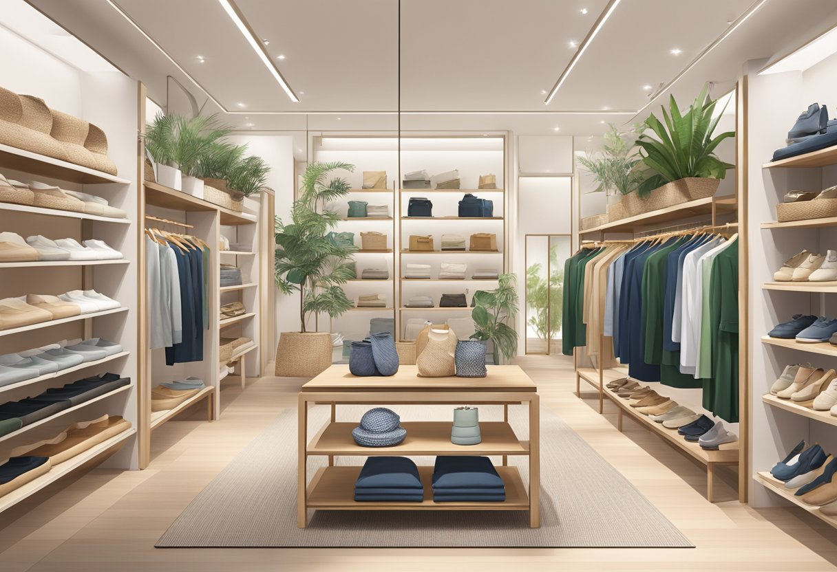 A vibrant display of Seed Heritage store in Singapore, featuring stylish clothing and accessories, with a modern and minimalist interior design