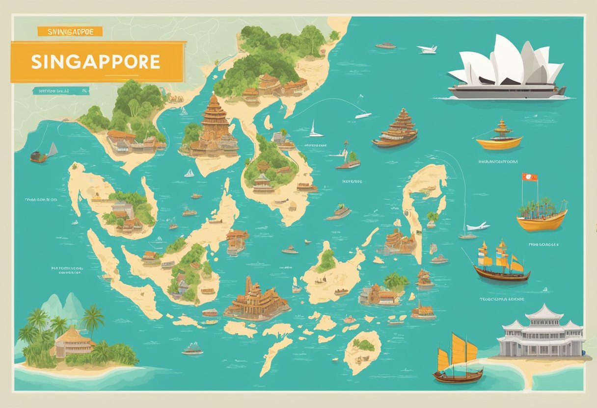 Tourists inquire about Singapore to Pulau Redang travel, surrounded by maps and travel brochures