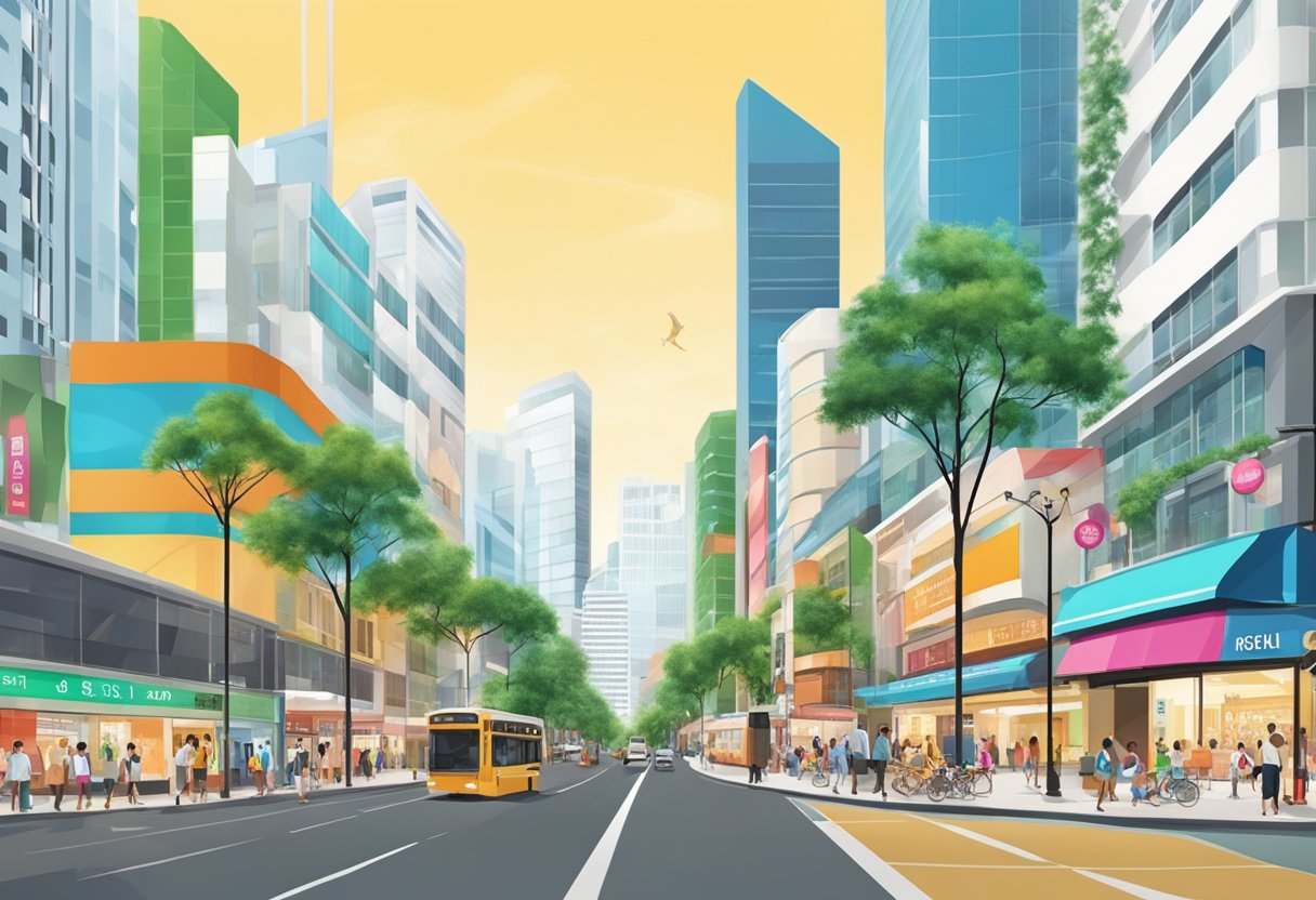 A bustling shopping district with tall buildings and vibrant signs lining the streets of Orchard Road 313 Somerset, Singapore