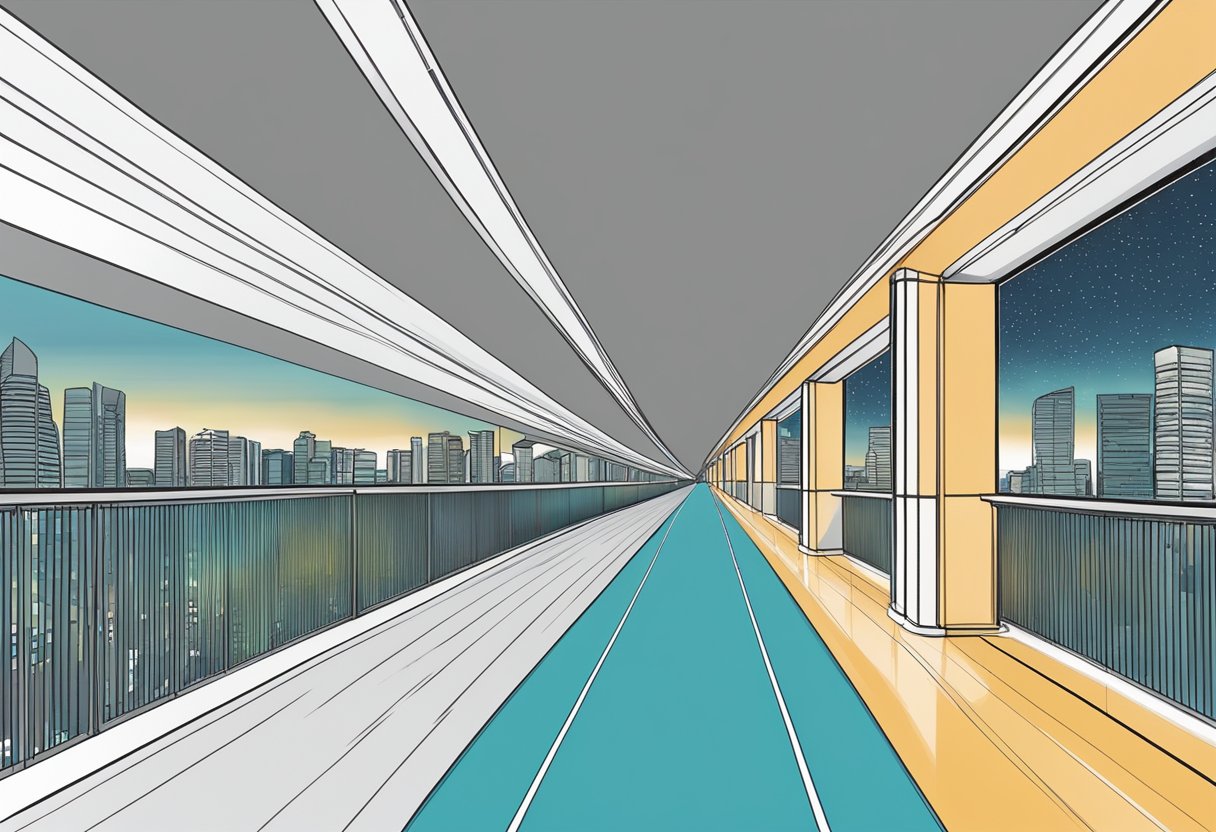 A long, straight corridor in Singapore stretches from north to south, lined with modern architecture and bright lights