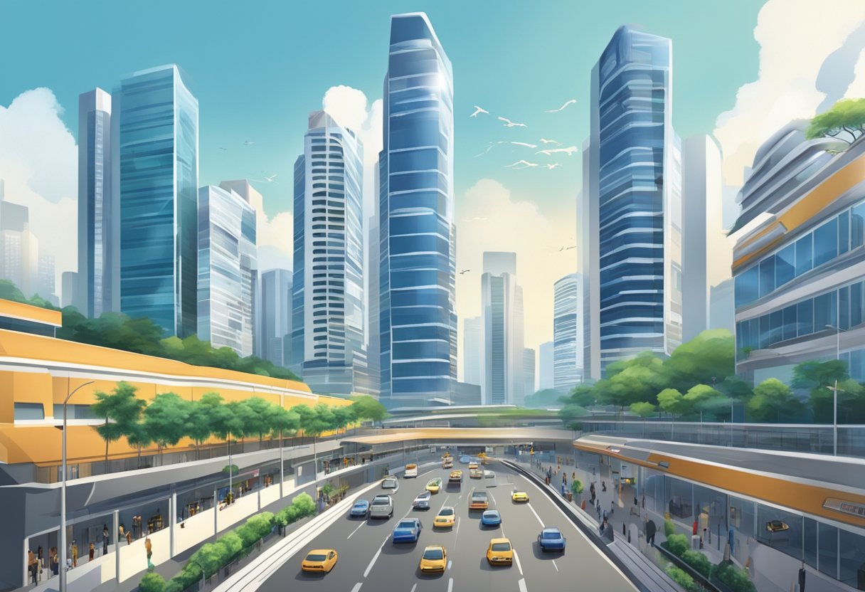 A bustling city street with high-rise buildings and a constant flow of traffic, showcasing the convenience and connectivity of the north-south corridor in Singapore