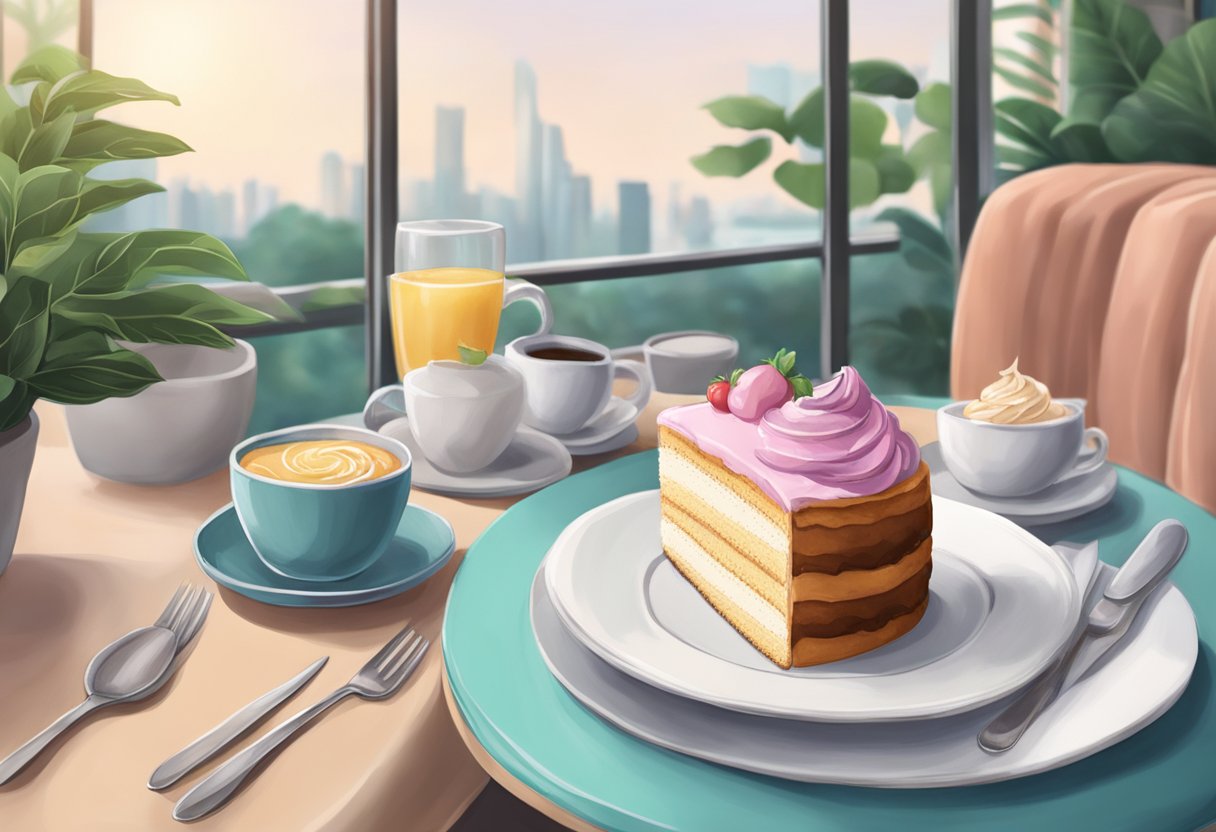 A table set with a vegan cake in a cozy cafe in Singapore