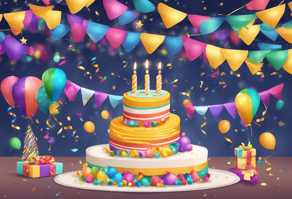 A colorful banner with "Frequently Asked Questions" and "Singapore Birthday" text, surrounded by festive decorations and confetti