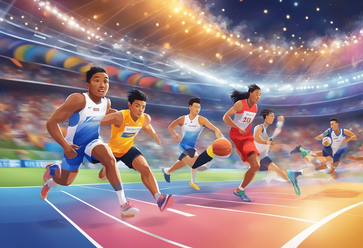 Athletes compete in various sports at World of Sports Singapore. The vibrant atmosphere is filled with energy and excitement