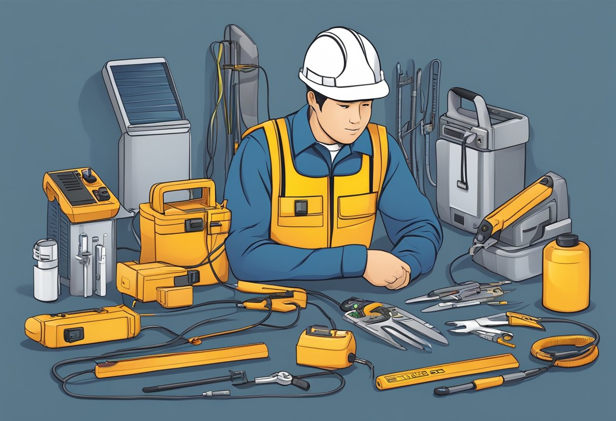 An electrician in Singapore answering common questions, surrounded by tools and equipment
