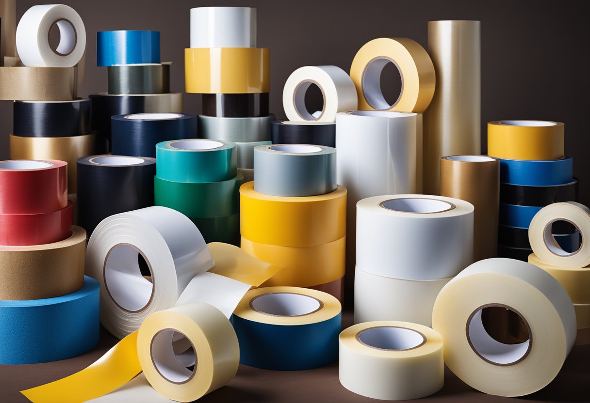 Various masking materials: tape, paper, and plastic sheets. Used to protect surfaces from paint