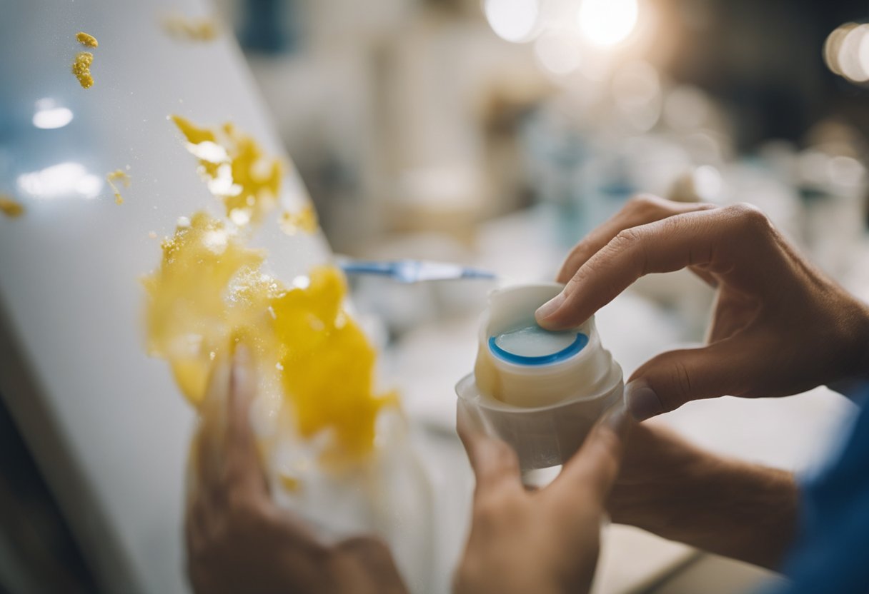 An artist carefully applies masking fluid to protect areas of a painting from being painted over. The fluid creates crisp, clean lines and shapes once removed