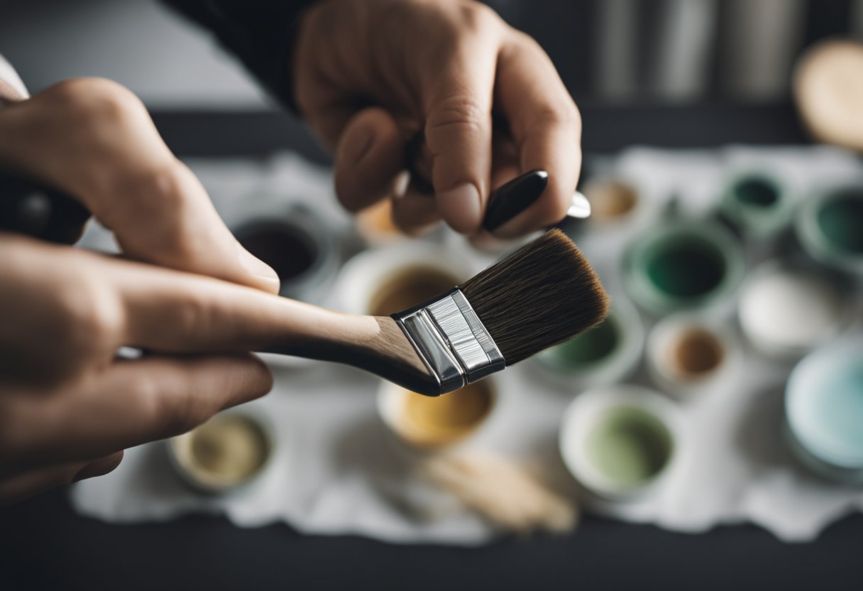 A hand holding a paintbrush applies even strokes on a surface, achieving a smooth, uniform finish