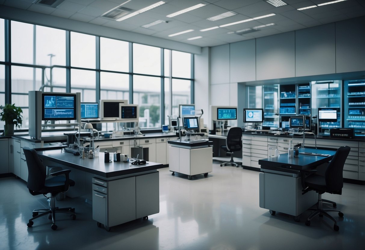 A modern laboratory setting with cutting-edge equipment and technology, showcasing successful innovation cases from around the world