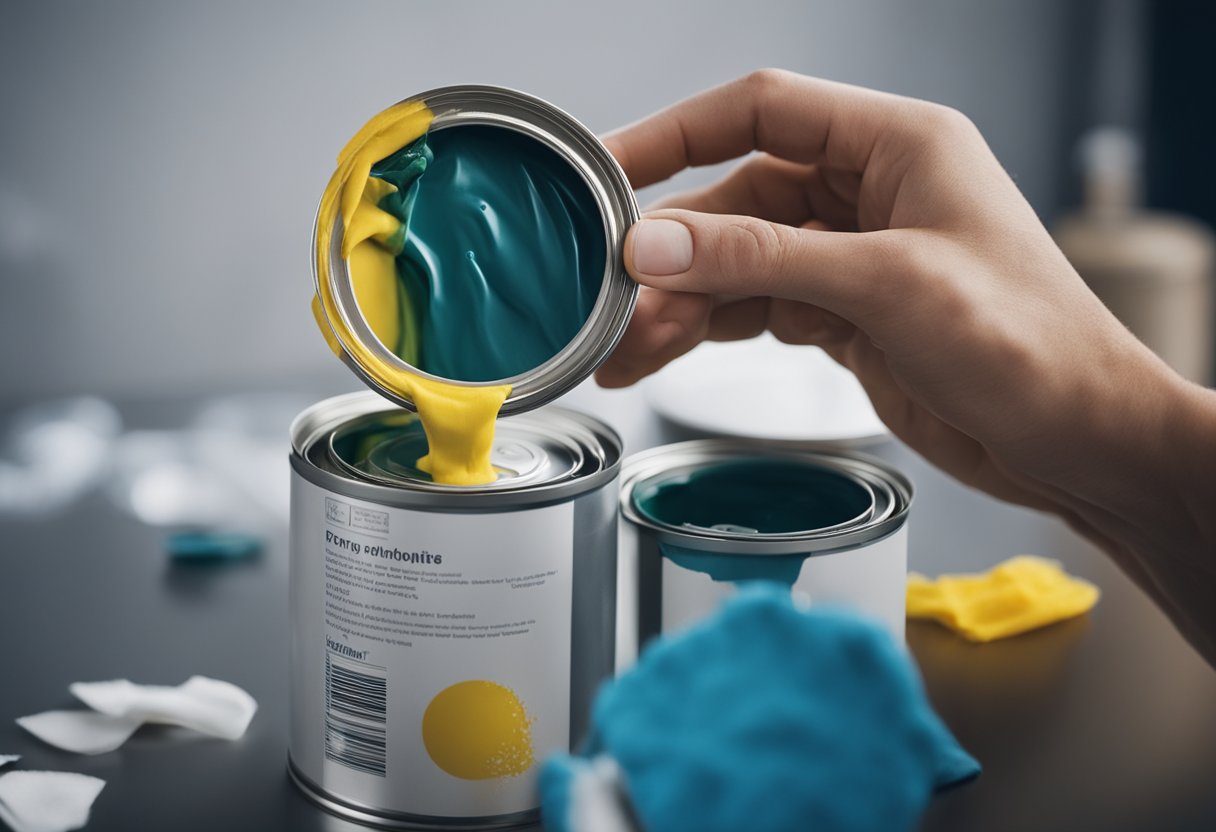 A hand holding a soft cloth gently wipes down a freshly painted surface, removing any dust or debris. A can of paint sits nearby, ready for touch-ups if needed