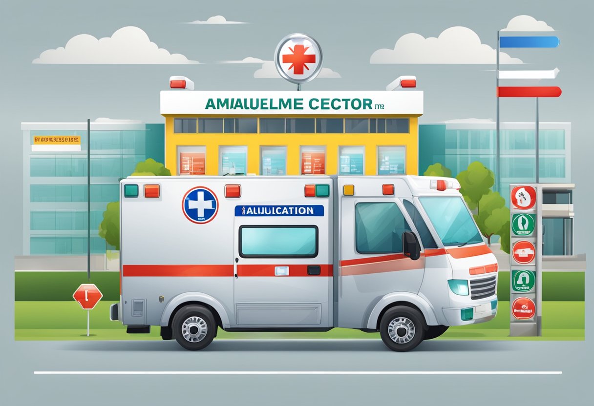 Ambulance sector with education, prevention, and awareness signage