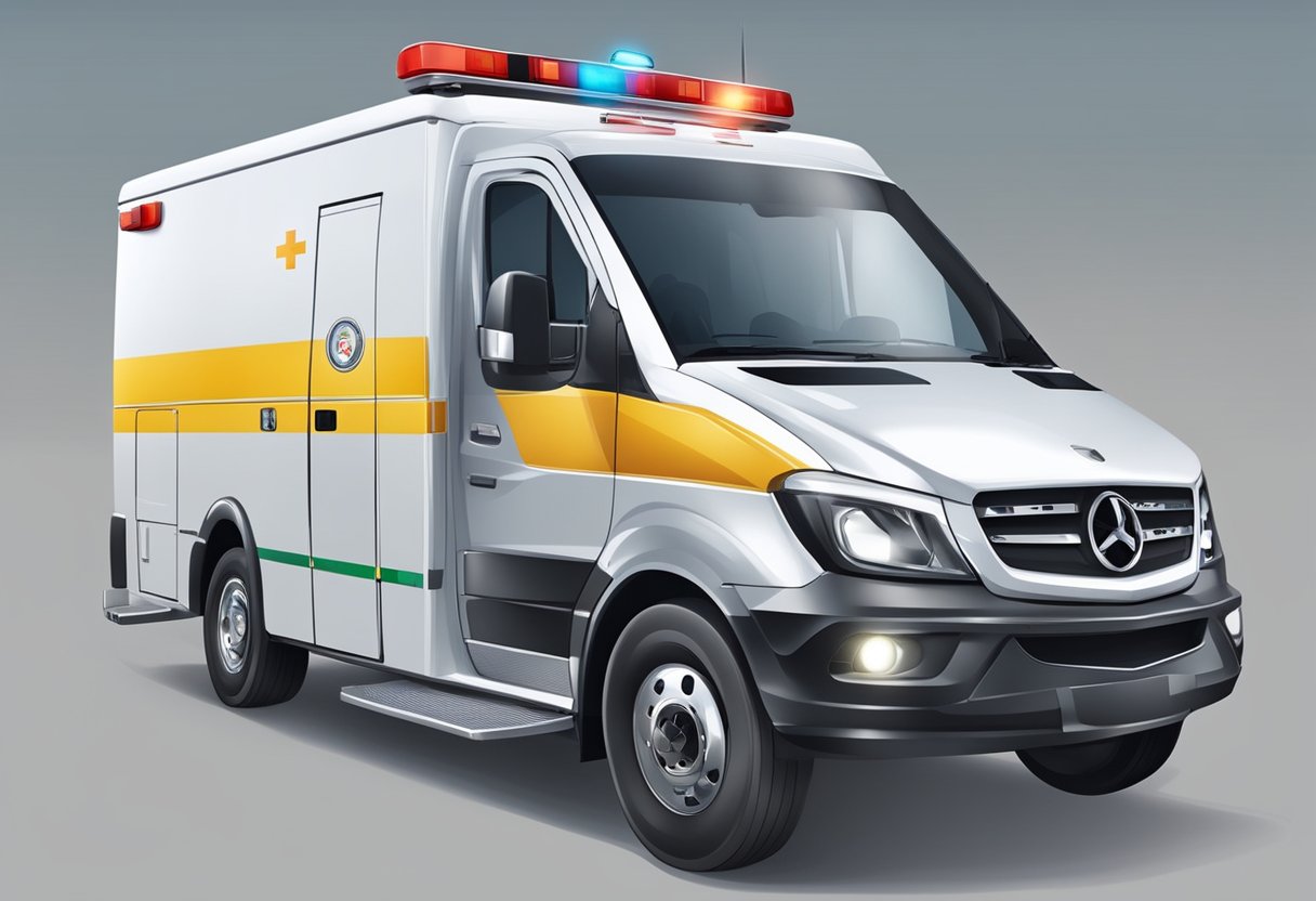 A modern ambulance equipped with advanced technology and innovation, including GPS, medical monitoring systems, and communication devices