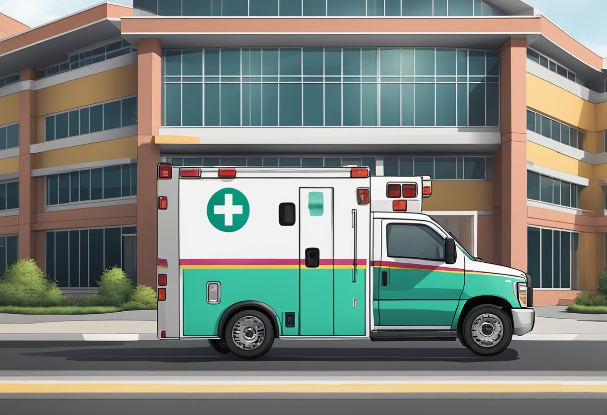 An ambulance parked outside a Unimed facility, with a phone and advanced technology visible inside