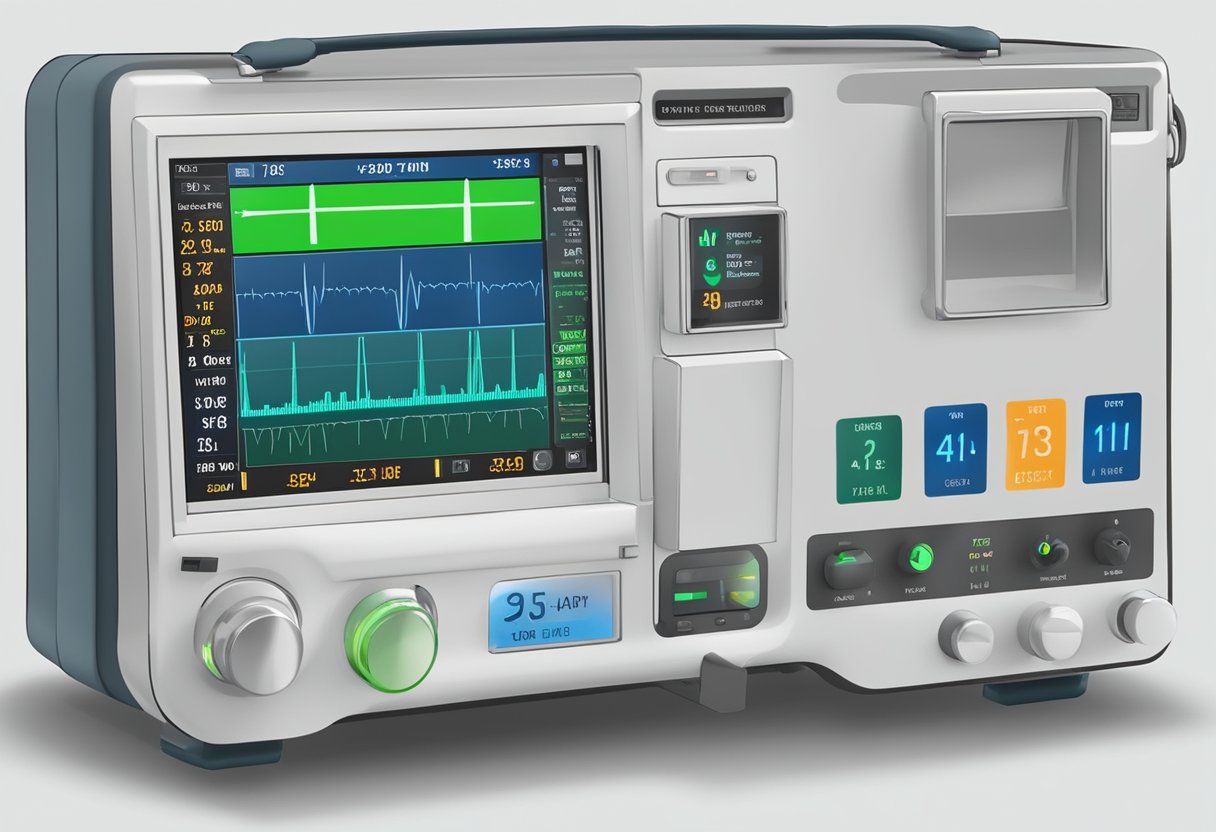 An ambulance's cardiac monitor displays vital signs