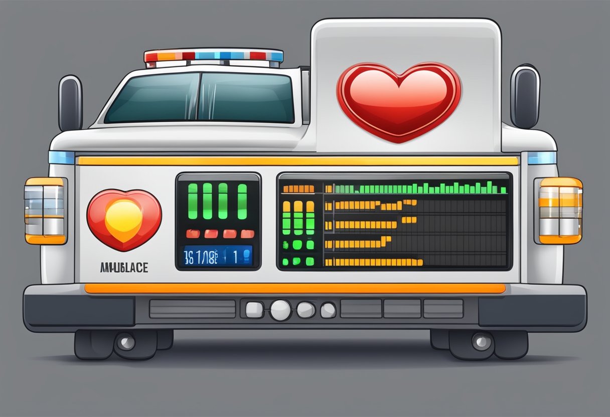 An ambulance heart monitor with blinking lights and digital display