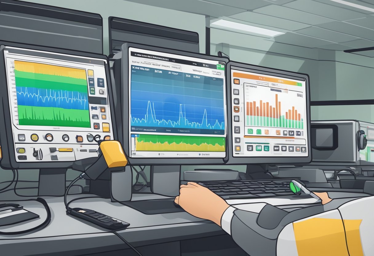 An ambulance monitor displays heart rate data during a technical training session