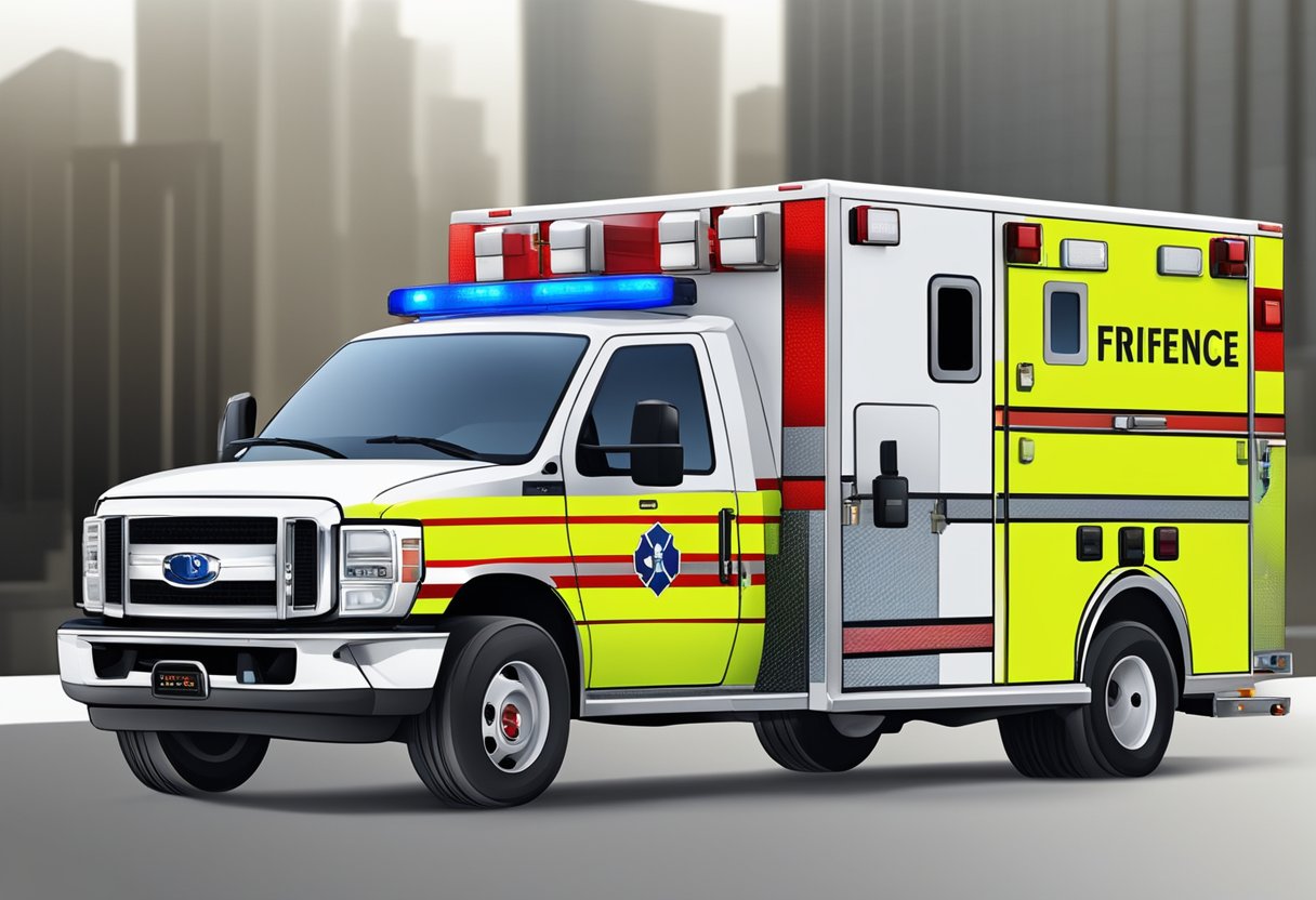 A firefighter's ambulance with contact and additional information