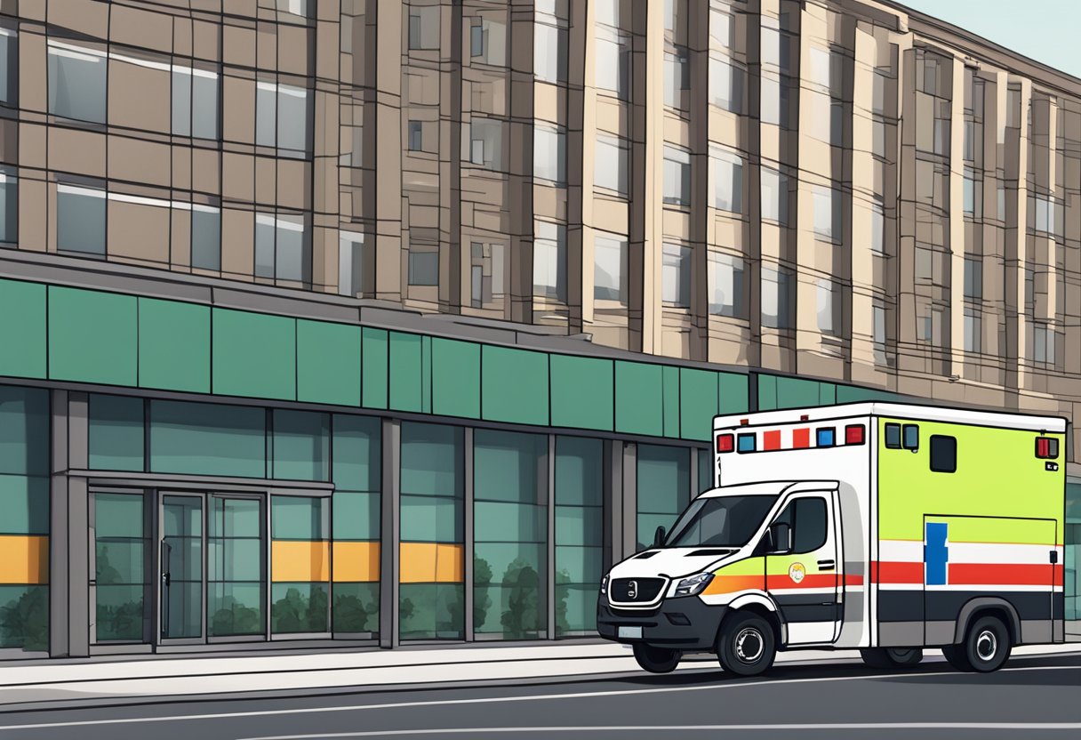 An ambulance with SAMU markings parked outside a building