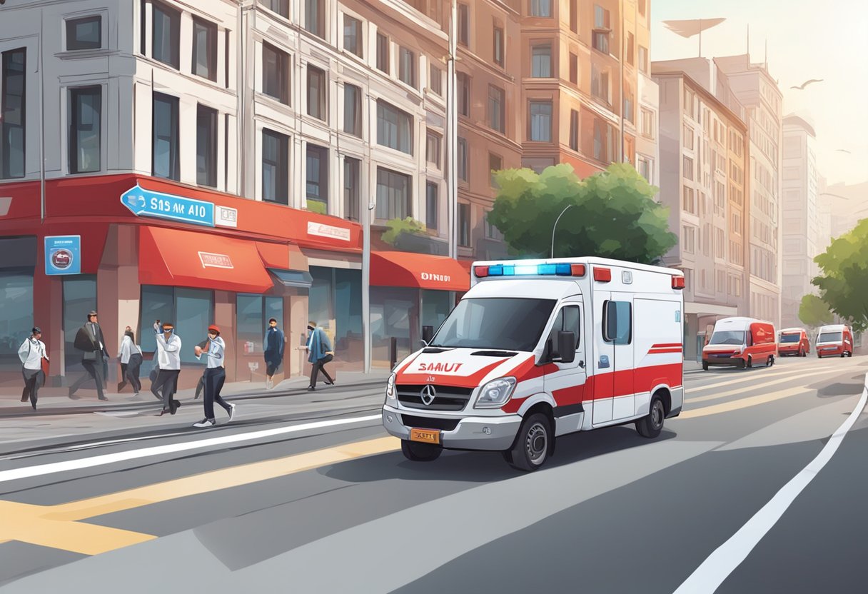 A person dials the SAMU emergency number, a red and white ambulance rushes through the city streets, arriving at the scene to provide medical assistance