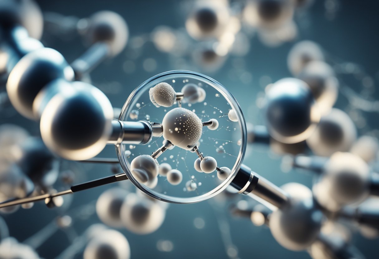 A microscope revealing the molecular structure of collagen, with arrows pointing to the signs of deficiency