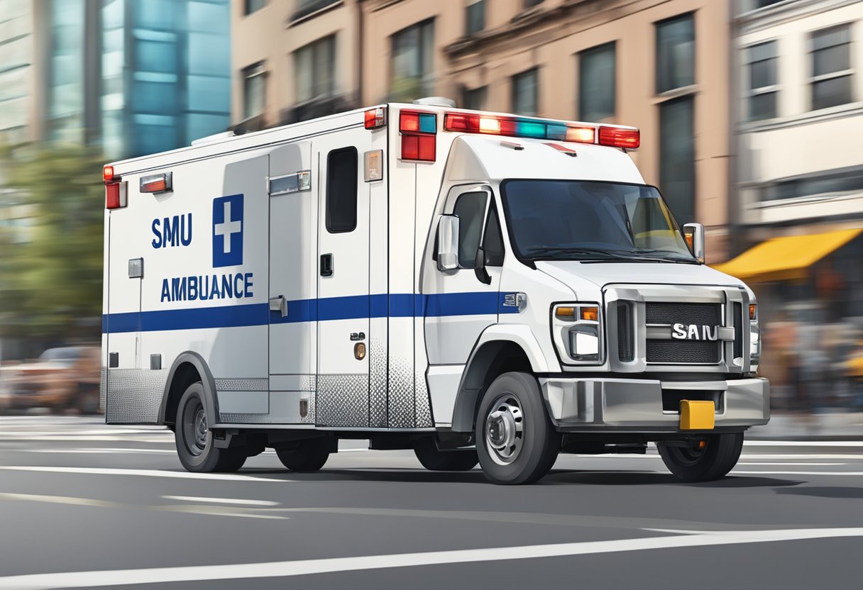 A SAMU ambulance speeding through city streets, sirens blaring, as it rushes to an emergency