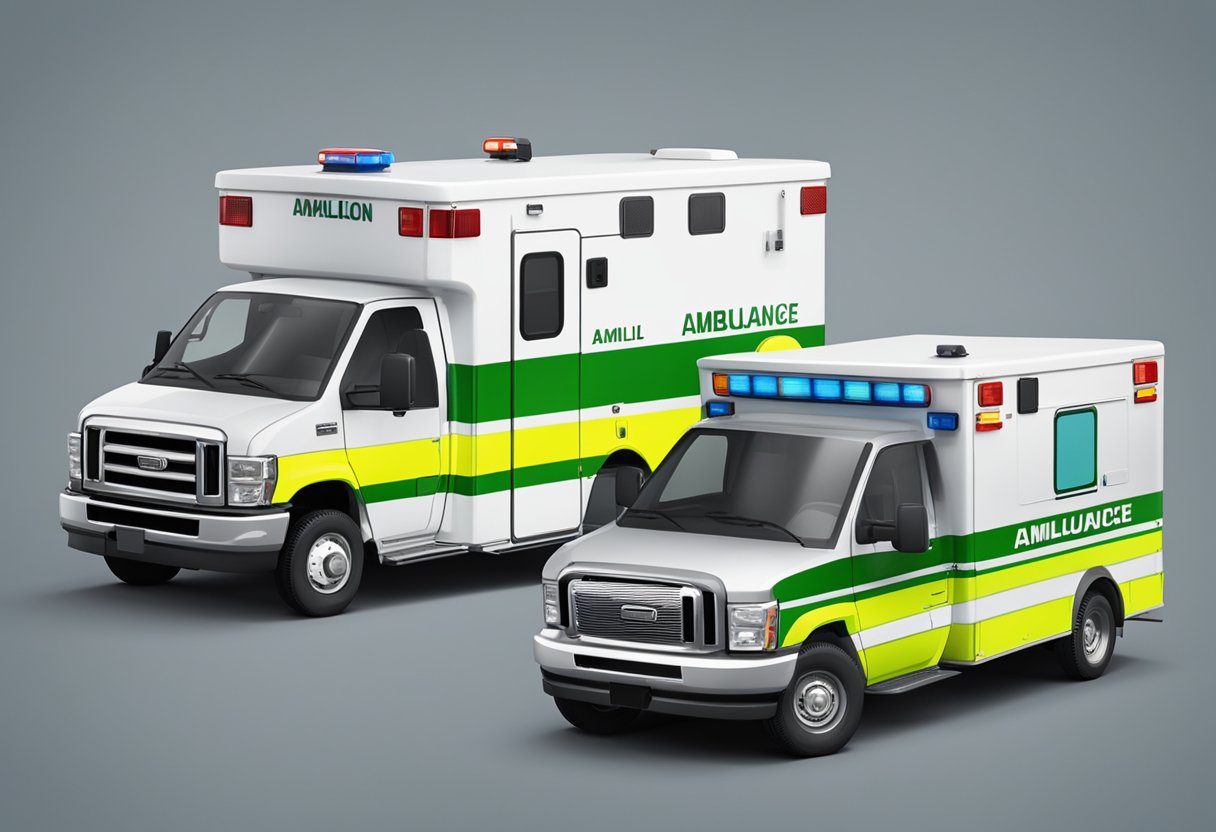 An Amil ambulance and a lightweight ambulance parked side by side