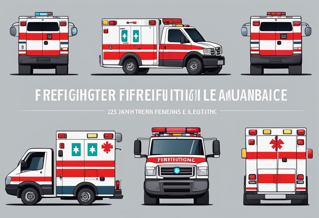 A firefighter's ambulance, complying with legislation and regulatory standards, equipped with emergency medical supplies and marked with distinctive firefighting symbols