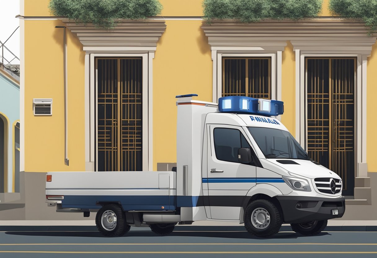 A private ambulance parked in front of a building in Salvador, Bahia