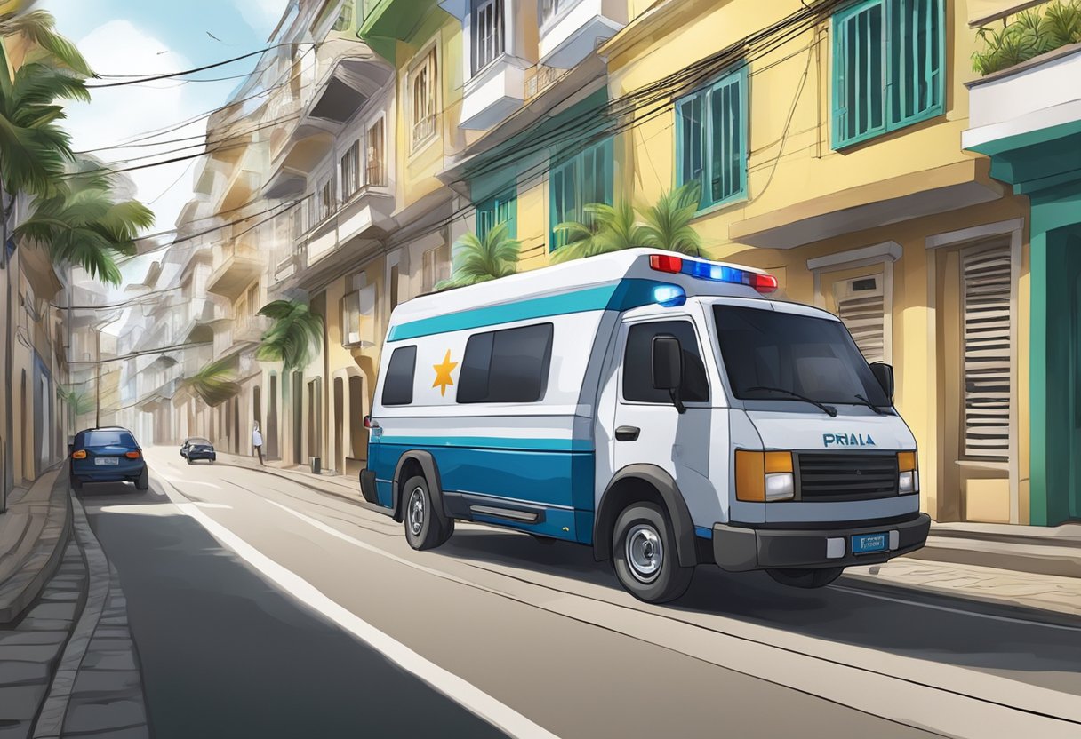 A private ambulance rushing through the streets of Salvador, Bahia, following emergency protocols