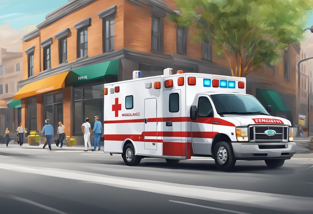 Emergency ambulance navigating challenges and providing urgent care