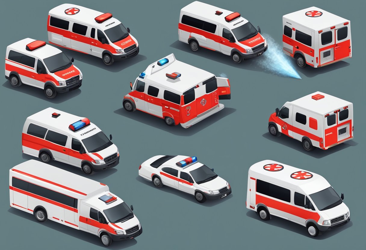 A red ambulance in a professional emergency formation