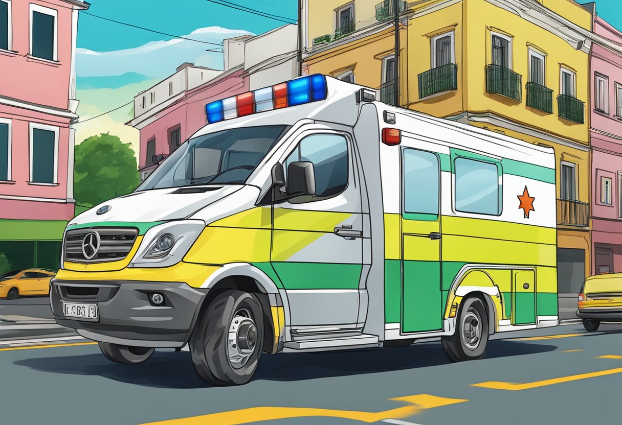 An ambulance speeding through the streets of Leme, SP