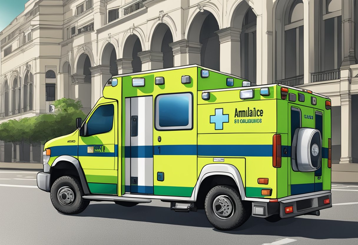 An ambulance parked in front of the Leme Public Services building in São Paulo, Brazil