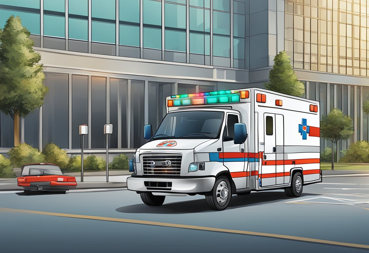 A corporate setting with a Unimed phone and ambulance, representing professional medical assistance